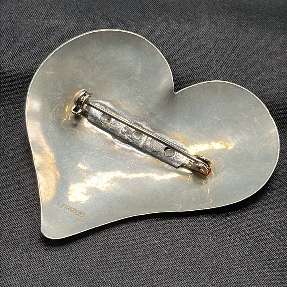 Large Sterling Silver Hammered Heart Pin - Picture 2 of 3